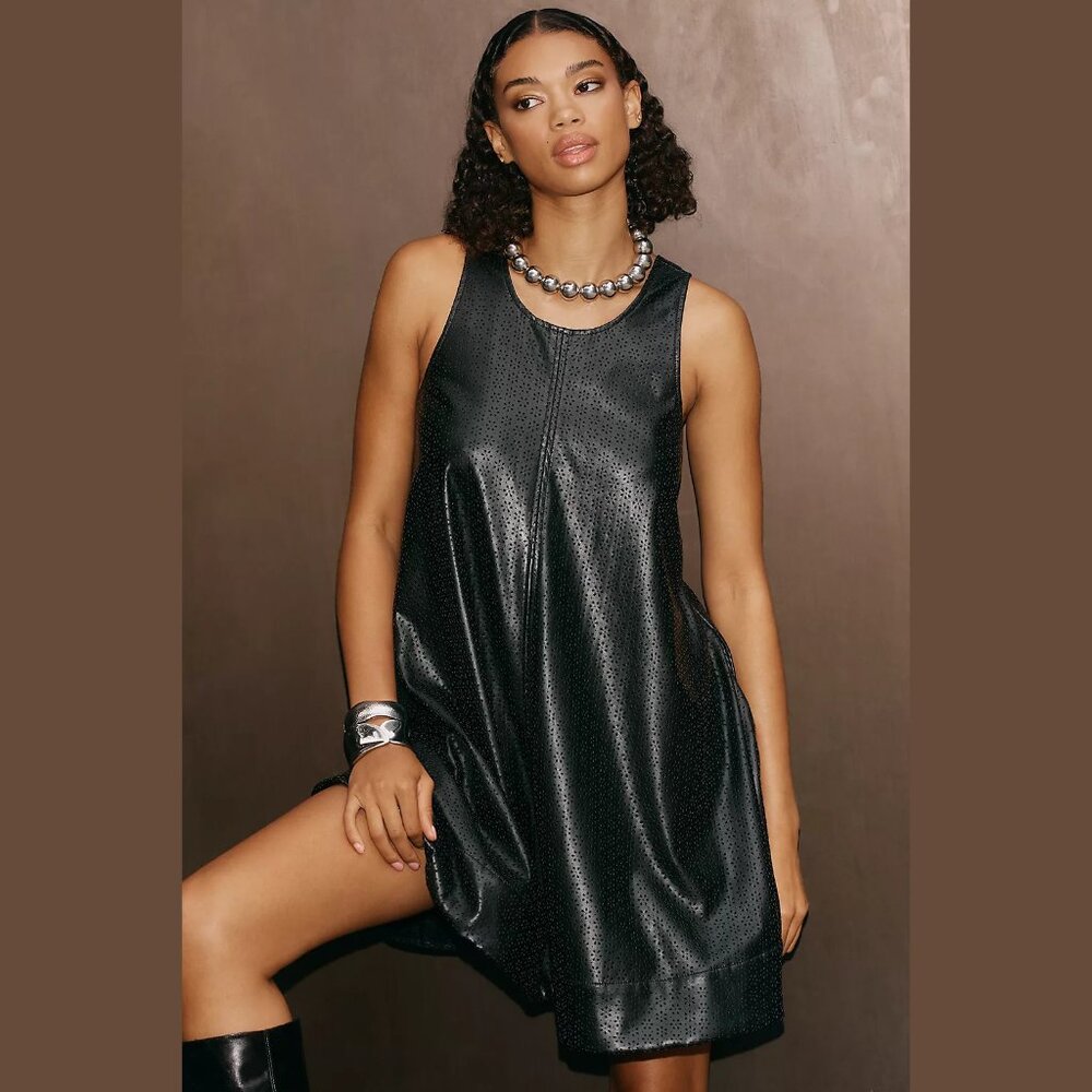 NEW Maeve Size S The Keiko Faux Leather Cutwork Mini Dress - Black